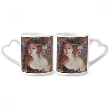 Imagem de Conjunto de canecas de porcelana para casal com pintura a óleo XJJ Flower Beauty