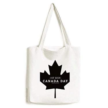 Imagem de Bolsa sacola de lona Happy Canada Day 4 de julho preta folha de bordo bolsa de compras casual