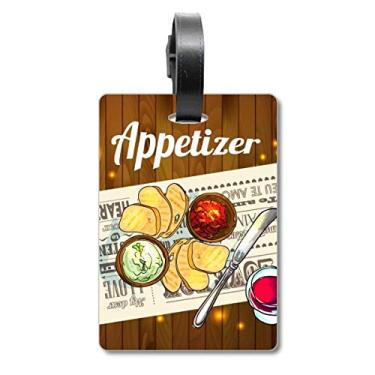 Imagem de Aperitivo fatia de pão bolsa de vinho com etiqueta para bagagem, cartão para pendurar