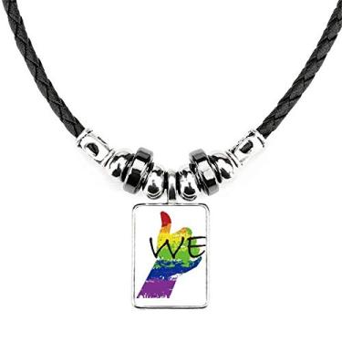 Imagem de DIYthinker LGBT Pingente de corda de couro com bandeira de arco-íris We Necklace Jewelry Torque