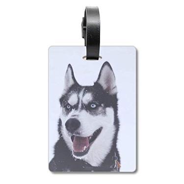 Imagem de Big Dog Snow Husky Bolsa de mala com imagem de cachorro com etiqueta para cartão de bagagem