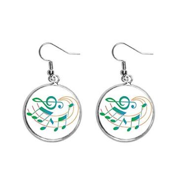 Imagem de Brinco feminino com pingente de prata com estampa laranja verde e pingente musical