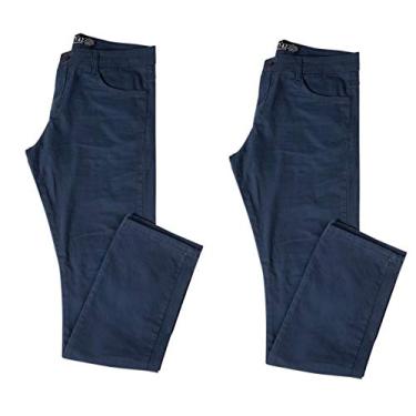 Imagem de Kit com Duas Calças Masculinas Jeans e Sarja Coloridas com Lycra - Azul - 46