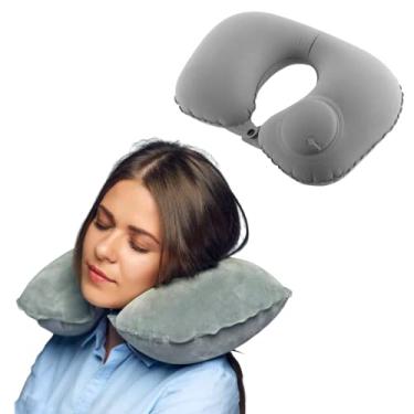 Imagem de Travesseiro Almofada Pescoço Inflável Viagem Avião Encosto (Cinza)