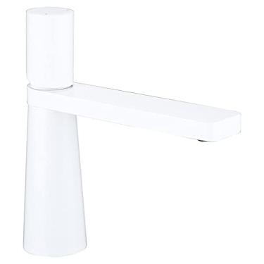 Imagem de Torneira de lavatório de banheiro de latão com furo único, alça única, água quente e fria, torneira misturadora montada no convés, branco brilhante