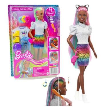 Imagem de Conjunto Boneca Barbie Negra Cabelo Colorido E Raspado Muda De Cor Com