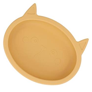 Imagem de Sucker Bowl Tigela de Comida Infantil Flexível Bonito Seguro Silicone Macio Desenho Animado Forma de Gato para Jantar (Amarelo Gengibre)