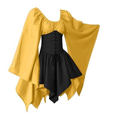 Imagem de Fantasia medieval feminina com manga trompete irlandesa vestido camisa com espartilho v...