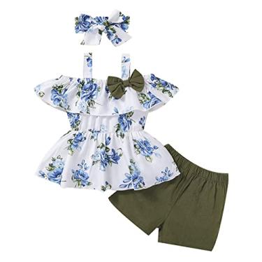 Imagem de Roupas para meninas jovens meninas sem mangas estampas florais babados suspensórios tops camiseta recém-nascida (verde, 6-9 meses)