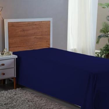 Imagem de Lençol Cama Box Solteiro 400 Fios Avulso Sem Elástico Cama Infantil Super Macio (AZUL MARINHO)