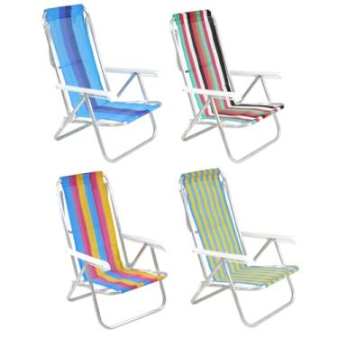 Imagem de Kit 4 Cadeira De Praia Reclinável 8 Posições Alumínio Camping Piscina Sortidas - 25100 Belfix - Sortida