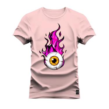 Imagem de Camiseta Estampada Algodão Premium Olho em Chamas Rosa P
