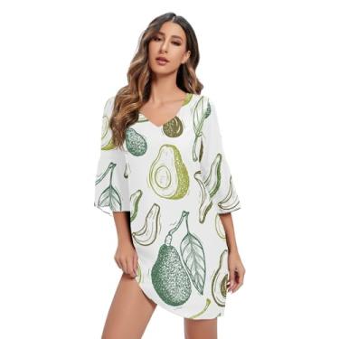 Imagem de KLL Avocados HASS abacate fruta tropical verde vestidos femininos chiffon manga curta decote V vestidos macios vestidos curtos, Abacate Hass Abacate Verde Fruta Tropical, G