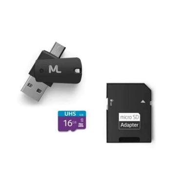 Imagem de Kit 4 Em 1: Cartão De Memória Micro Sd 16Gb + Adaptador Pendrive + Ada