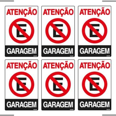 Imagem de Combo 6 Placas De Sinalização Atenção Proibido Estacionar Garagem 20x30 Ekomunike - P-4 F9e