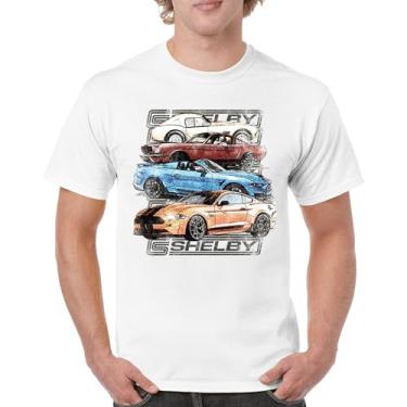 Imagem de Camiseta masculina Shelby Cars Sketch Mustang Racing American Muscle Car GT500 Cobra Performance Powered by Ford, Branco, G