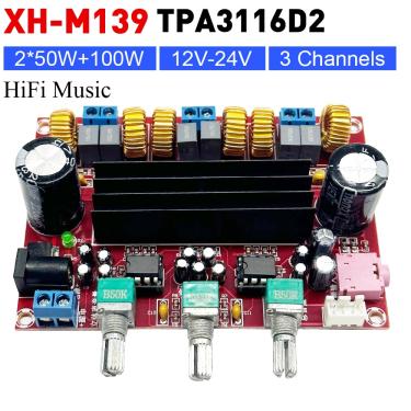 Imagem de XH-M139 Bass Placa Amplificador de Potência Digital  TPA3116D2  2.1 Canais  DC 12-24V  Módulos