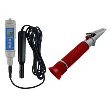 Imagem de Kit Medidor Oxigênio Dissolvido Digital Com Cabo 4m Refratômetro Salinidade 0 A 100% Atc Portátil Instrutherm