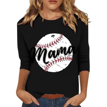 Imagem de PKDong Camiseta de beisebol mamãe de beisebol camisetas de manga 3/4 de comprimento camisetas de beisebol camisetas de verão para mulheres 2024 na moda, Preto, 3G