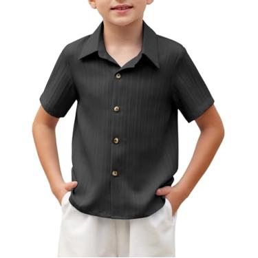 Imagem de Arshiner Camisa casual para meninos de manga curta com botões e gola para praia tamanho 3-12 anos, Preto, 16