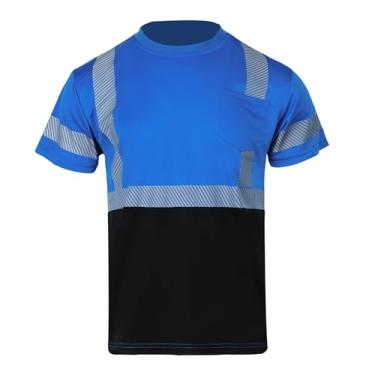 Imagem de FONIRRA Camisetas masculinas Hi Vis Safety Classe 2 ANSI refletivas de alta visibilidade para trabalho mangas curtas com parte inferior preta, Azul - 1 peça - manga curta, 5G