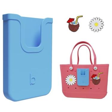 Imagem de EASYDOG Suporte de telefone de silicone compatível com bolsa Bogg, acessórios de inserção de berloques de silicone macio e acessório para bolsas de praia Bogg, tamanho genérico e portátil, serve para telefones iPhone e Android - azul