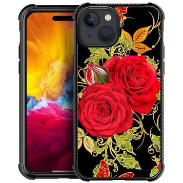 Imagem de Goodsprout Capa compatível com iPhone 14 (5G) Plus, capas de borboleta com bordado de rosa vermelha, traseira de vidro temperado + capa protetora de choque TPU de silicone macio para iPhone 14 (5G) Plus