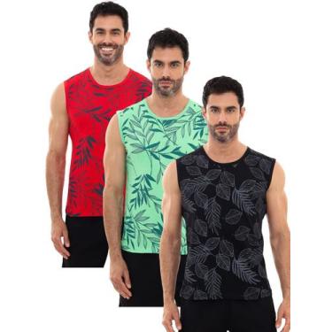 Imagem de Kit 3 Camiseta Regata Machão Marca'd Agua Floral Estampada Verão - Liz