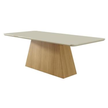 Imagem de Mesa Sala De Jantar Em Mdf Com Tampo De Vidro Retangular 210 cm Cozinha Marrom Madeira Off White