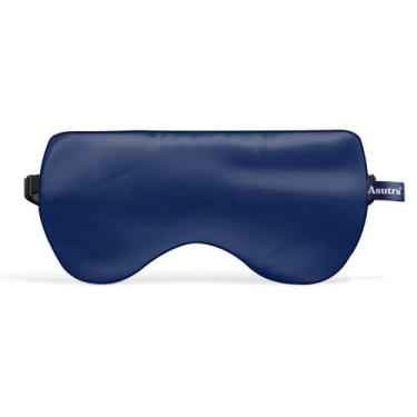 Imagem de ASUTRA Almofada de olho de seda para dormir, azul marinho - preenchida com botões de lavanda e sementes de linho, máscara de olho pesada, venda para meditação e bloqueio de luz, máscara de gel