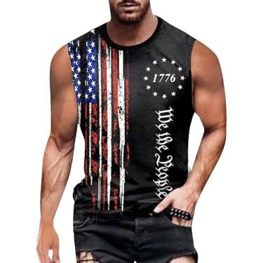 Imagem de Camiseta masculina 4th of July 1776 Muscle Tank Memorial Day Gym sem mangas para treino com bandeira americana, Cinza - Usa We the People, GG