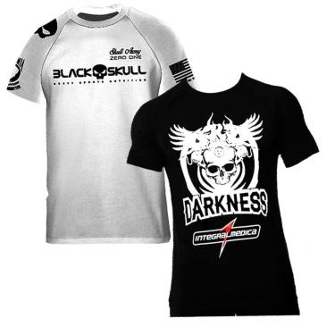 Imagem de Kit 2x Camisa Esportiva  Branca Black Skull + Camisa Preta Darkness-Unissex