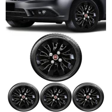 Imagem de Jogo 4 Calotas Esportiva Street Preto Brilhante Aro 14 FIA Novo Uno Vivace Way Argo Cronos Strada Mobi Punto Palio Siena Linea Grand Siena Idea