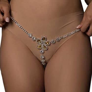 Imagem de Calcinha sexy de strass vermelho tanga de cristal cintura biquíni corrente corporal joia roupa íntima de strass corrente de fio dental para mulheres (prata 3)