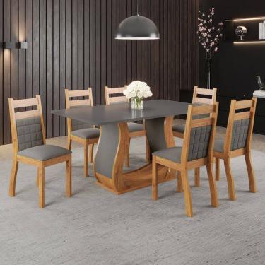 Imagem de Mesa de Jantar 6 Lugares Sabrinna Sicilia Marrom/Cinza/Veludo/Grafite - Viero Móveis