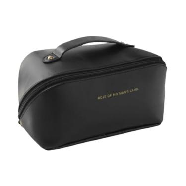 Imagem de Necessaire Feminina Grande para Maquiagem e Cosméticos - Impermeável em Couro Sintético (PRETO)