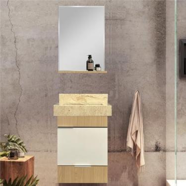 Imagem de Gabinete para Banheiro com Cuba Esculpida em Porcelanato e Espelheira Club Kit Wood