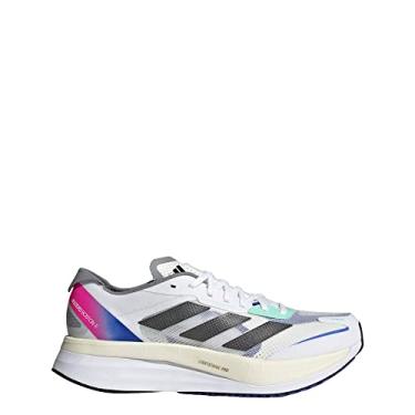 Imagem de adidas T nis masculino Adizero Boston 11, Branco/preto/azul l cido, 13