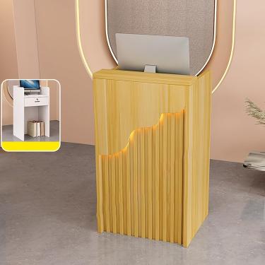 Imagem de Balcão de recepção, balcão de varejo para checkout, mesa de balcão de checkout de varejo, mesa de boas-vindas moderna, com luzes e gavetas com fechadura, para salão de recepção, sala de rece