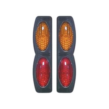 Imagem de Par Luminoso Oval Refletor Duplo Vermelho com Laranja Base Preta para Porta Lateral Linha Leve e Pesada Carros e Caminhões - Olho de Gato Universal