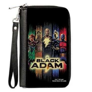 Imagem de Carteira DC Comics, zíper ao redor, Black Adam and Justice Society Group Pose com logotipo, couro vegano, Preto, 7.5"x4.5", Casual