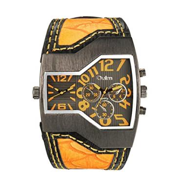 Imagem de ShoppeWatch Relógio masculino exclusivo, mostrador grande, mostrador duplo, pulseira de couro com movimento de quartzo | Relógio de rosto grande para homens | Relógio social grande | Tan OM-170,