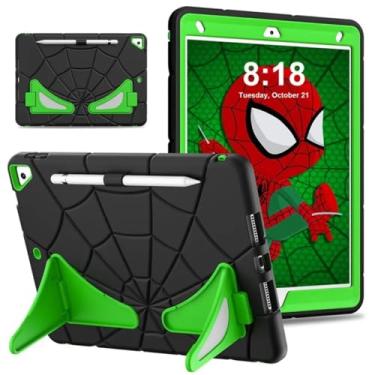 Imagem de Capa para iPad 9ª geração 10,2 polegadas A2602 A2603 A2604 Capa infantil para tablet + PC para iPad 8ª/7ª geração A2270 A2200 A2197 Spider (preto e verde, para iPad 7ª 8ª e 9ª geração)