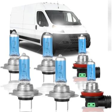Imagem de XRDHJI Adequado para lâmpadas de farol de halogêneo de alto desempenho Ram ProMaster 1500 2500 3500 2014-2022, farol alto H7 + farol baixo H7 + kit de lâmpada de substituição de farol de neblina H11,