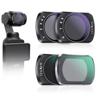 Imagem de IZEAFH Kit de filtros de lente ND variável para DJI Osmo Pocket 3 Creator Combo Acessórios Variáveis Filtros ND 1-5 Paradas + 6-9 Paradas Compatível - Pacote com 4 (VND2-32 VND64-512 UV CPL)