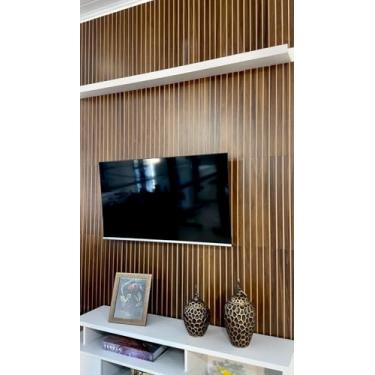 Imagem de Kit 10 Placas de Madeira Ripado Painel Parede Decorativo 15x53cm Cor Imbuia Decoração Casa Escritório Hall