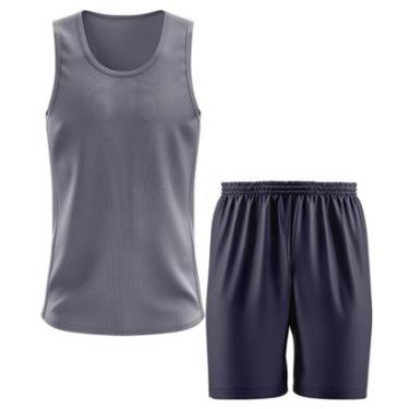 Imagem de Kit Calção Short Futebol Basquete Azul + Regata Masculina Lisa Básica Dry-Masculino
