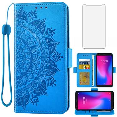 Imagem de Asuwish Compatível com ZTE Avid 579 Z5156CC capa carteira de vidro temperado protetor de tela suporte de cartão flip bolsa acessórios alça de pulso capa de celular para ZTE Blade A3 2020/A3 Joy Men