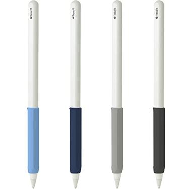 Imagem de YINVA 4 peças de suporte ergonômico compatível com Apple Pencil 2ª geração, capa de silicone premium acessórios compatíveis com iPad Pencil 2 Gen (azul, azul marinho, cinza, preto)