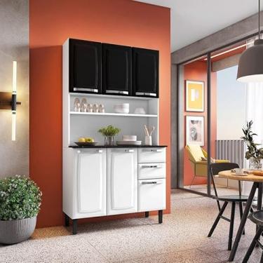 Imagem de Kit de Cozinha Compacta Branco e Preto em Aço 6 Portas 2 Gavetas Pratika
